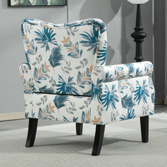 Mid-Century Modern Wingback Accent Chair, Upholstered Fabric Armchair with Sturdy Wood Legs, High-Back Padded Club Chair for Living Room Bedroom Office