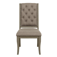 Traditional Classic Style Side Chairs Set of 2 Fabric Upholstery Button-Tufted Nailhead Trim Gray Cashmere Finish Dining Furniture