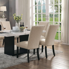 Quasar Linen Like Fabric Contemporary 2pc Dining Side Chairs Nalihead Trim Black Solid wood Legs Dining Room Chairs