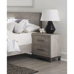 Attractive Gray Finish 1pc Nightstand of 2x Drawers Metal Bar Hardware Premium Melamine Board Wooden Bedroom Furniture