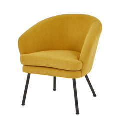 Corduroy Accent Chair with Black Metal Legs, Modern Upholstered Armchair, Comfy Barrel Chair for Living Room Bedroom