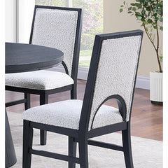 White Fabric Soft Cozy Texture 2pc Dining Chairs Upholstered Seat Back Unique Arched Cutout Chair