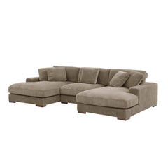 Large Seating Corduroy Upholstered Double Chaise Sectional
