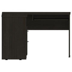 Iphigenia L-Shaped Desk, Keyboard Tray, Two Drawers, Single Open Shelf -Black