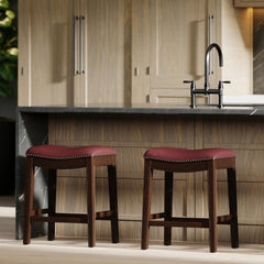 Sanctuary H Counter-Height Wood Barstool with Red Faux-Leather Seat, 1PC