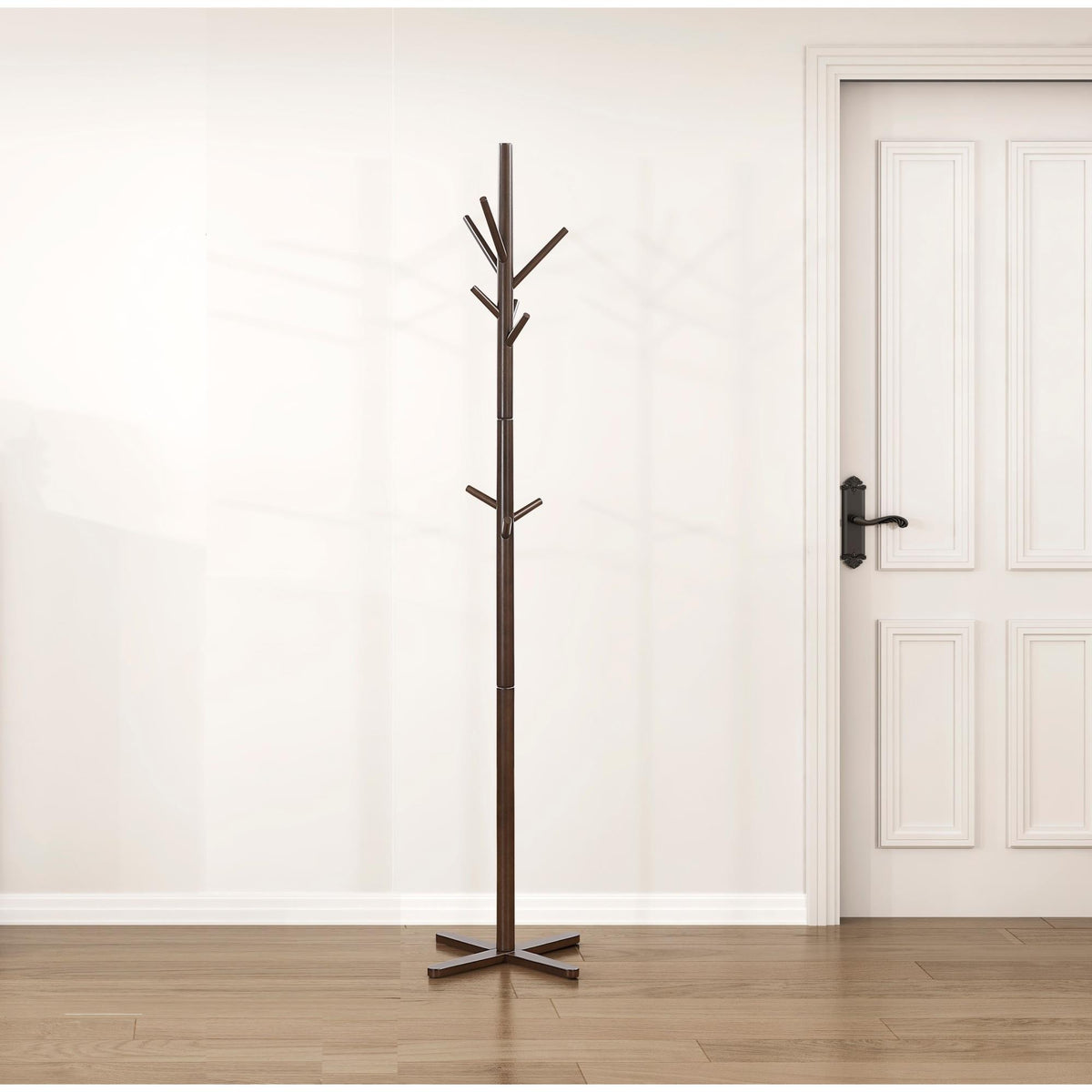 Dark Brown Finish Modern Coat Rack Solid Wood, 9 Hooks Coat Hanger Stand Entryway Home Furniture 1pc