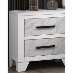 White Color 1pc Nightstand Black Bar Pulls Bedside Table Metal Center Glide Faux Marble Insert Bedroom Rubberwood