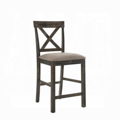 Contemporary Counter Height Chairs Set of 2 Upholstered Seat X-Back Classic Gray Finish Wooden Dining Furniture