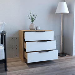 Dresser 27"H, 3 Drawers Dresser, Superior Top, White / Light Oak