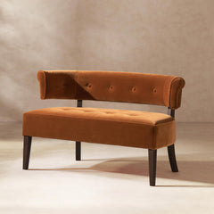 Sun Roll Arm Tufted Bench Settee, Burnt Orange Performance Velvet