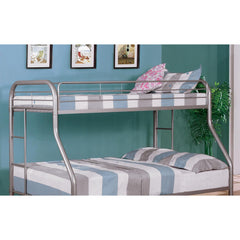 Twin Over Full Metal Bunk Bed Contemporary Style With Angled Ladder, Silver