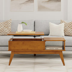 Galaxy 48 inch Wide Solid Wood Lift Top Coffee Table in Teak Brown