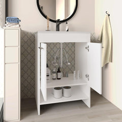 Hector Floor Vanity With Four Drawers And Two Open Shelves, White