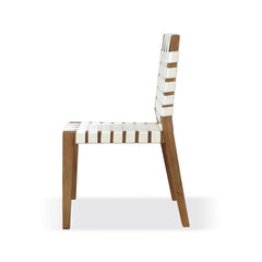 Exhibition 19 Inch Dining Chair, Woven Faux Leather Seat, Set of 2, White, Brown Wood