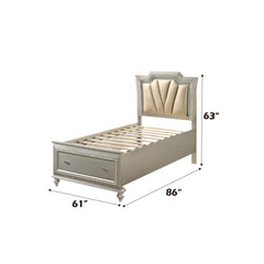 Ares Synthetic Leather & Champagne Finish Full Bed W/Led & Storage