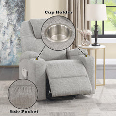 Light Gray Chenille Recliner w/Power Lift & Massage