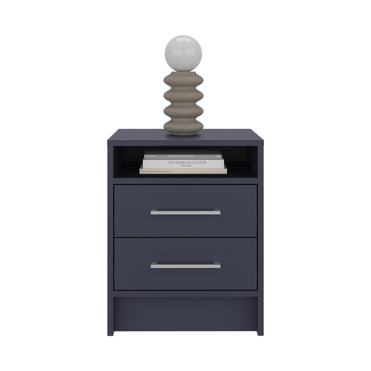 Hephaestus Nightstand with Two Drawers and One Open Storage Shelf, Modern Bedroom Storage