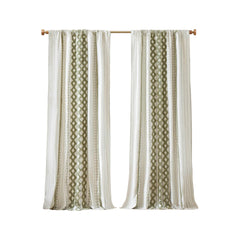 1 PCS 50x84" Cotton Printed Curtain Panel with Chenille Stripe and Lining Green