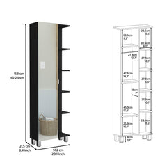 Iphigenia Mirror Linen Cabinet, Four Interior Shelves, Five External Shelves -Black