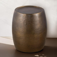HECUBA Modern Contemporary Aluminum material 21" Height End Table, Side Table with Glossy Hand Hammered Design Antique Gold