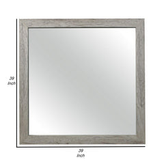 Jupiter 39 Inch Transitional Mirror, Square Wood Frame, Weathered Gray Veneer