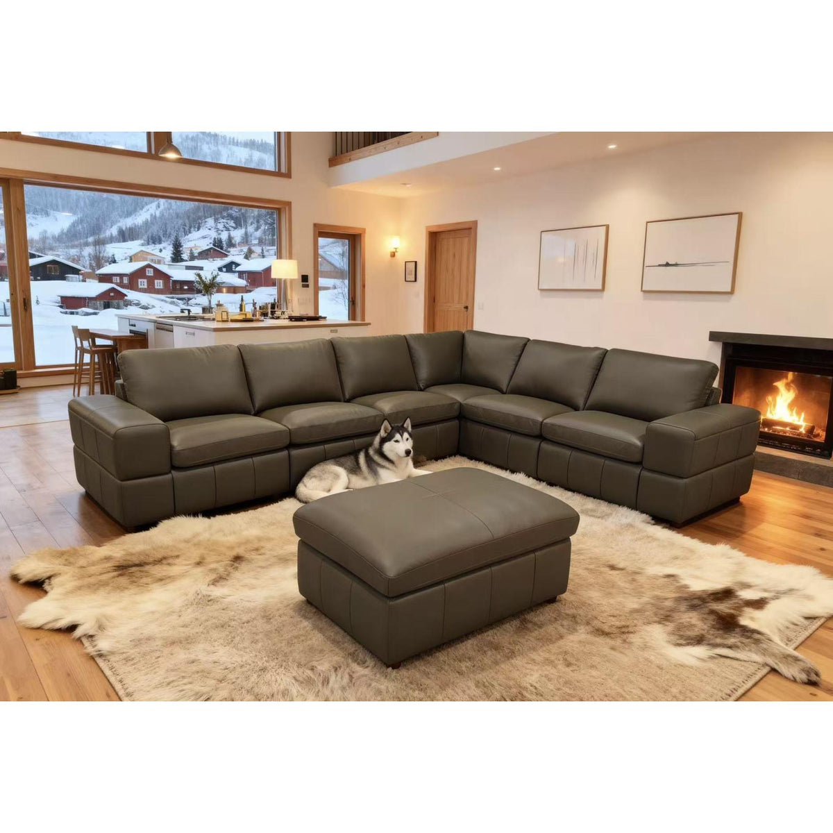 Large Arm Leather Match Upholstery Modular Sectional