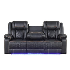 Cassandra Modern Contemporary LED Power Recliner Sofa including cup holders made with wood and metal frame in Black