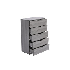 Gray  5-Drawer Dresser with Wheels – Modern Storage Cabinet