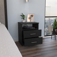 Pulsar Nightstand , End Table, Side Table Superior Top, Two Drawers, One Shelf -Black