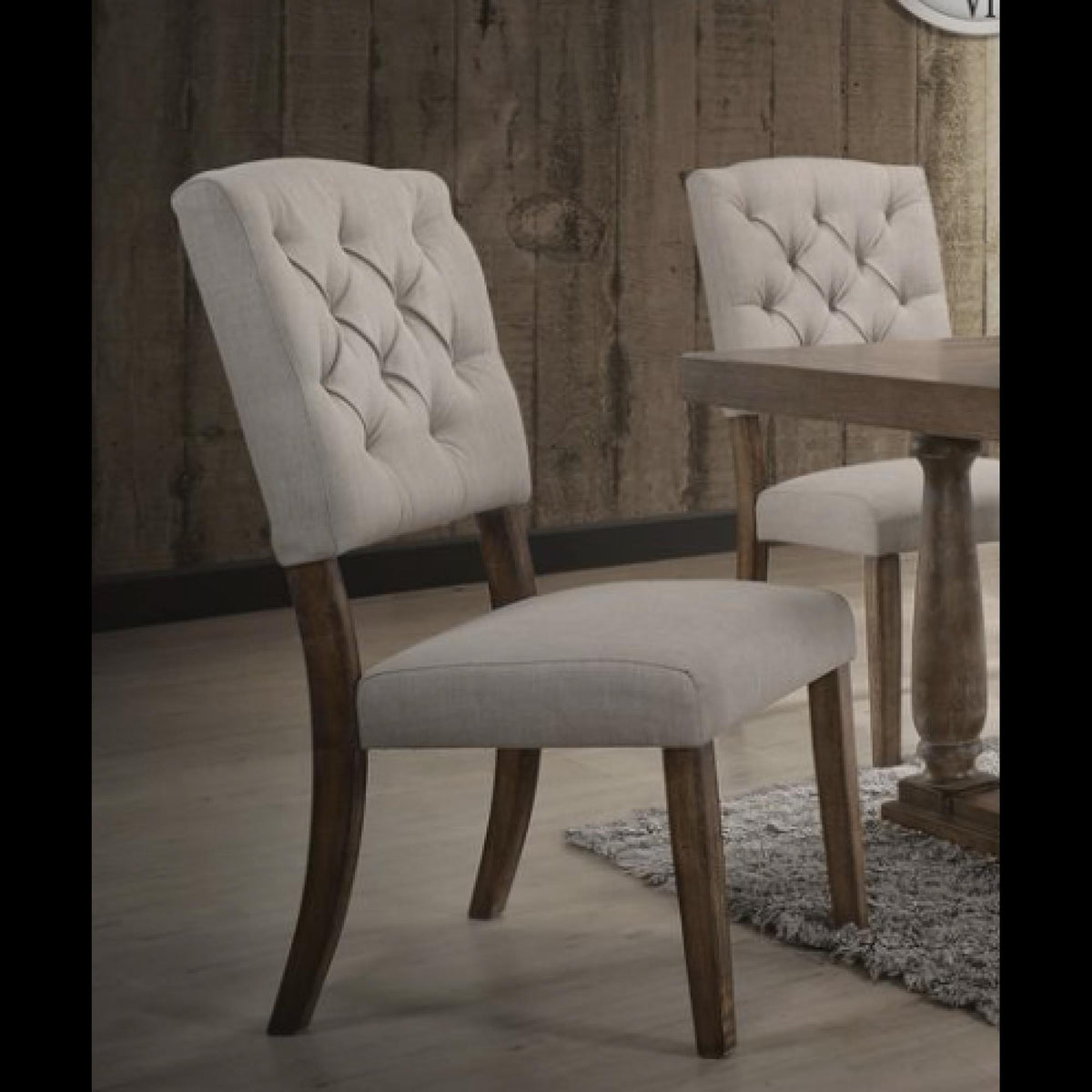 Zeus Beige Linen & Weathered Oak Finish Side Chair (Set of 2)