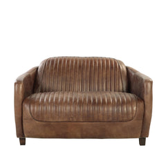 Poseidon Retro Brown Grain Leather & Aluminum Loveseat