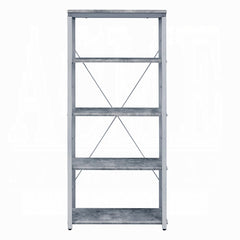 Metal Shelving Unit Bookshelf 1pc Home Office Furniture Wooden Storage Rack Shelves, Faux Concrete & Silver Finish