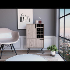 EDEN Bar Single Door Cabinet, Eight Built-in Wine Rack, Four Legs, Light Gray