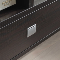 TV Stand Cabinet with curved legs one drawers on metal glides metal square handle modern design divided shelf two cubbies