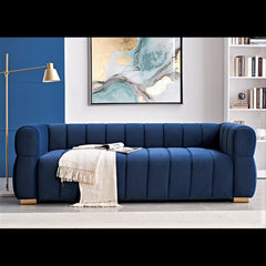 Velvet Sofa with Tufted Low Back Design, Sophisticated 3 Seater Couch for Living Rooms, 89 Inch Wide, Easy Assembly
