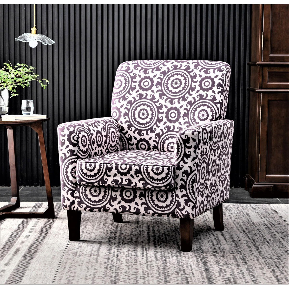 Haven Polyester Blend Armchair, Solid Birch Wood Frame with Brown Tapered Legs, Foam Padded Accent Chair with Trim Detail for Living Room Office