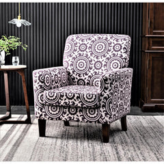 Haven Polyester Blend Armchair, Solid Birch Wood Frame with Brown Tapered Legs, Foam Padded Accent Chair with Trim Detail for Living Room Office