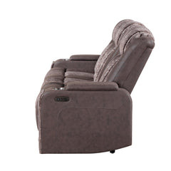 Epic Brown Power Reclining Sofa with Power Headrest, LED and Drop Down Table with reading Light