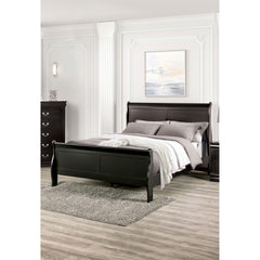 Black Sleigh Design Twin Size Bed Bedroom Furniture 1pc Louis Phillipe Bed Bracket Feet Wooden