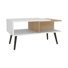 Museum 29" Wide Coffee Table with Three Shelves, Rectangular, Living Room White - Natural Oak