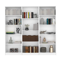 Crown 3 Piece Home Bookcase set, 74" Wide with 14 Shelves , Living Room Set Set White
