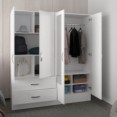 Sanctuary 160 Armoire, Six Shelves, Two Double Door Cabinets, Two Mirrors, Two Drawers, White