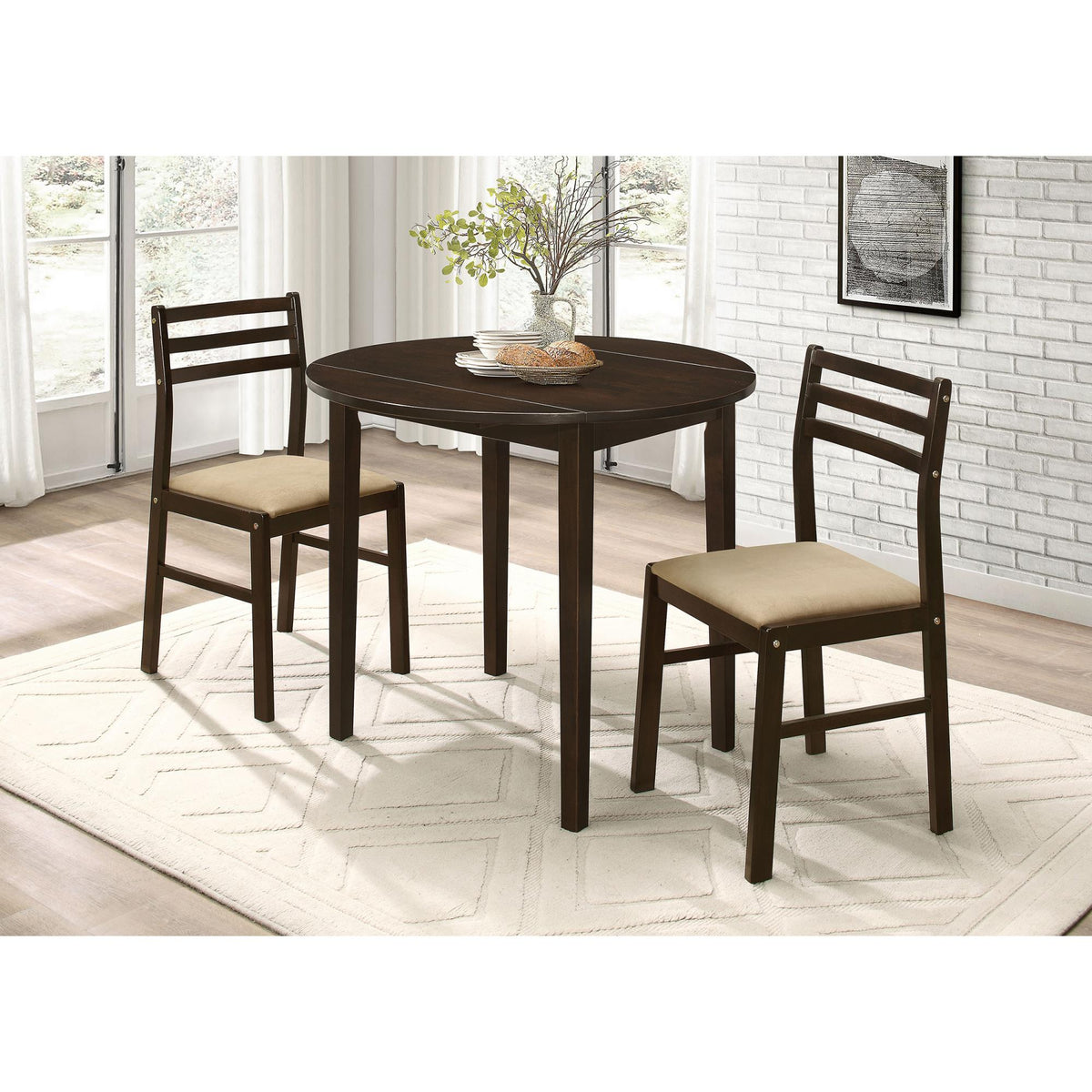 Showcase and Tan 3-piece Dining Set with Drop Leaf
