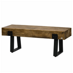 Garden Bench with Metal Legs, Rustic Wood Effect Concrete Entryway Bench, End of Bed Bench, Indoor Outdoor Use for Patio, Park, Porch and Lawn, Natural and Black