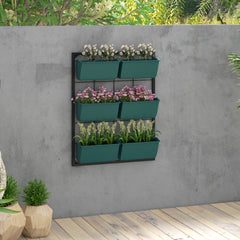 3-Tier Hanging Planter with 6 Pots for Indoor and Outdoor Use, Wall Planter, Self Draining & Wall Mounted, Green