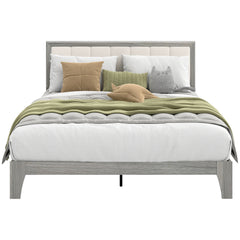 Queen Bed Frame with Headboard Queen Platform Bed Frame with Wooden Slats No Box Spring Needed Easy Assembly Gray