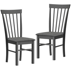 Wooden Dining Chairs Set of 2, Farmhouse Upholstered Kitchen Chairs with Rubber Wood Frame, Black and Gray