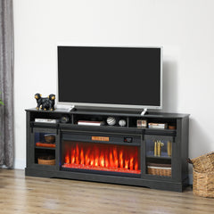 Fireplace TV Stand for TVs Up to 80 Inch, TV Console with Electric Fireplace, Open Storage and Side Cabinets, Gray