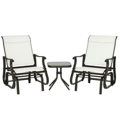 3-Piece Outdoor Gliders Set Bistro Set with Steel Frame, Tempered Glass Top Table for Patio, Garden, Backyard, Lawn, Cream White