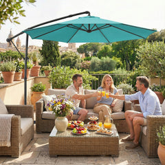 10 ft Offset Patio Umbrella with Cover, Hanging Cantilever Umbrella with 360° Rotation, Crank Handle, Tilt, Sky Blue